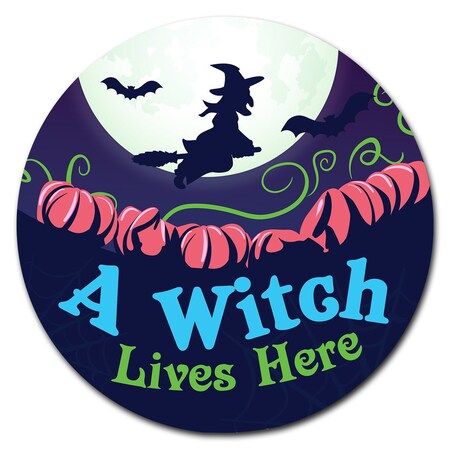 A Witch Lives Here Circle Vinyl Laminated Decal
